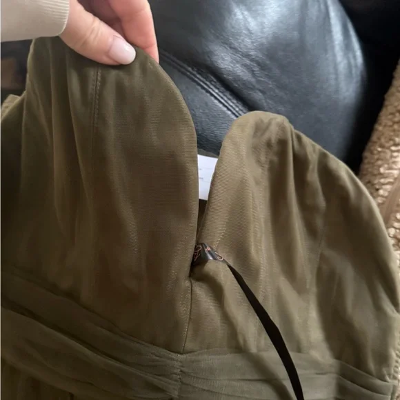 Elegant Strapless Olive Dress - Picture 5 of 10